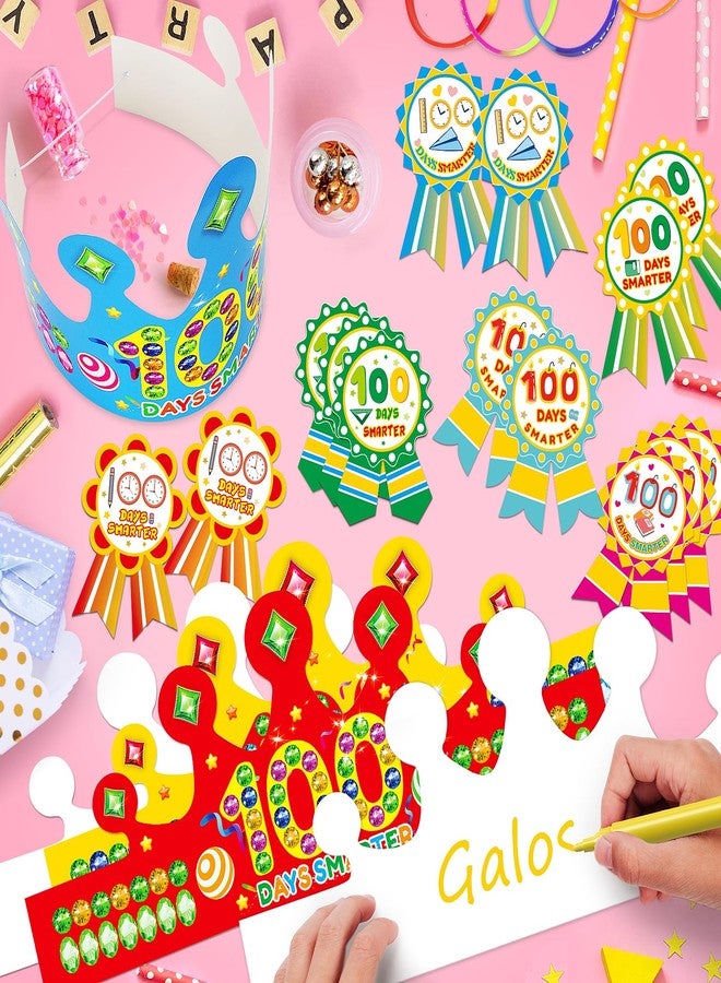 LACCHOUFEE 100 Days of Crowns, 90 Pcs Kits Include 100th Day Smarter Headbands, Rubber and Stickers, Paper Hats for Party Supplies - Image 4